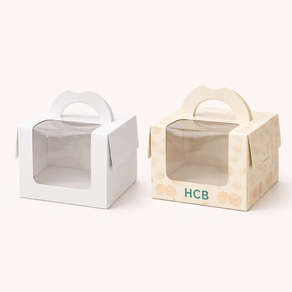 Two square two-piece rigid boxes, one minimalist white and one featuring pharmaceutical-style teal branding. class=